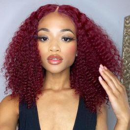 WowEbony Indian Remy Hair Curly Burgundy Hair Lace Wig [Kathy02]