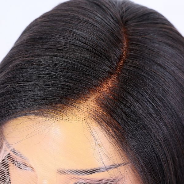 WoWEbony Natural Color 150 Density Indian Remy Hair Italian Yaki Straight Blunt Bob Cut Lace Front