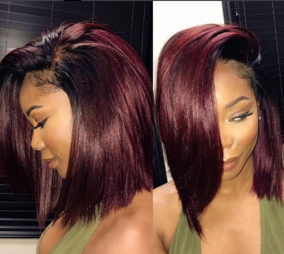 Fast Shipping WoWEbony Blunt Cut Bob Ombre Burgundy Color