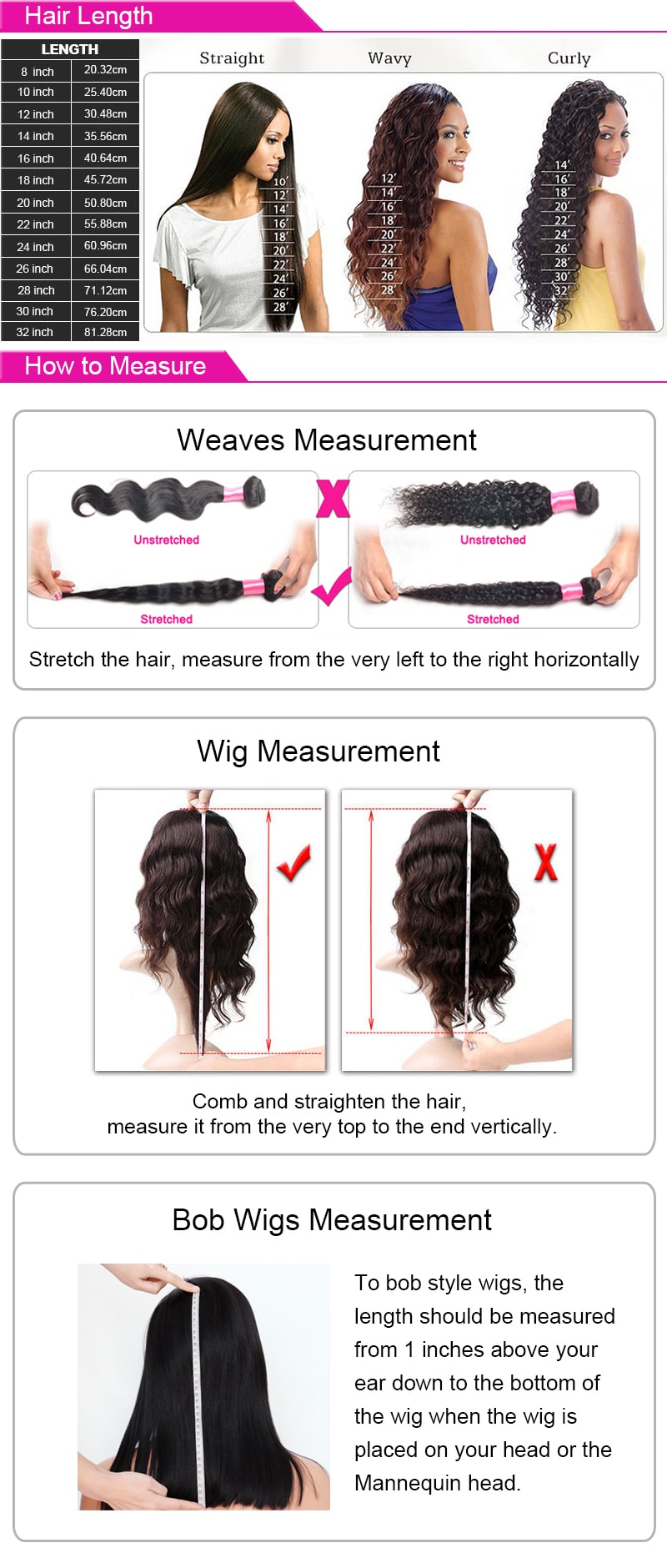 How to measure wig and weft length